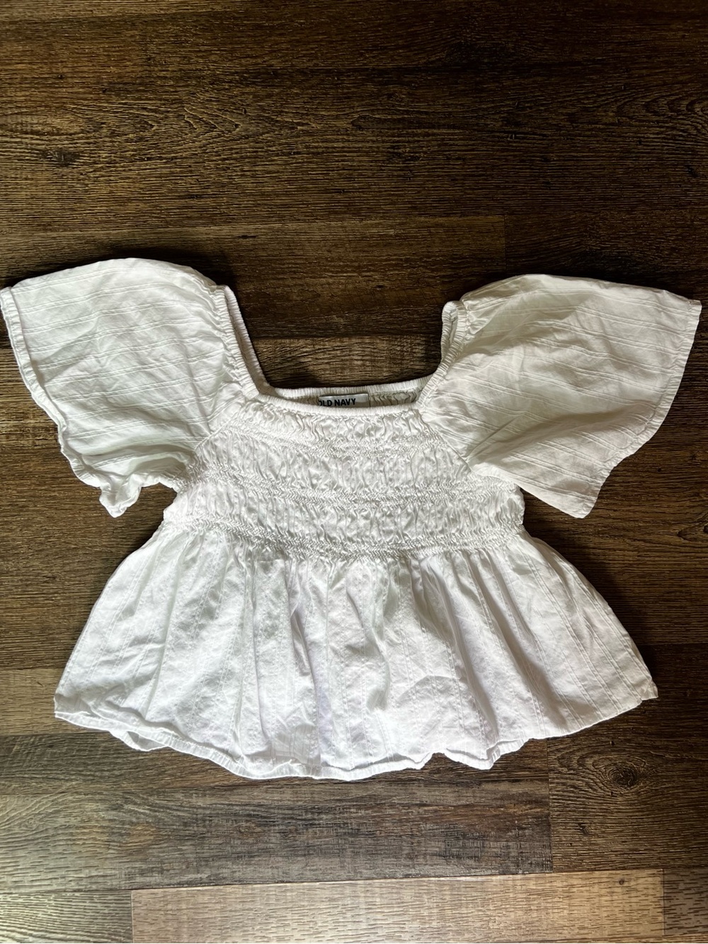 Old Navy White Smocked Square-Neck Peplum Top